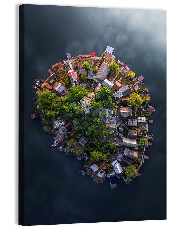 Aerial View of Lake Kavicsos Island Wall Art as a canvas print