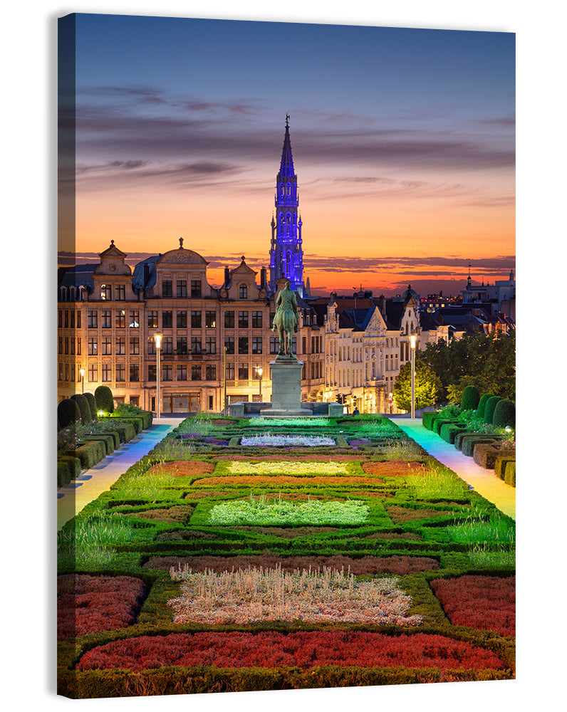 Mont Des Arts, Brussels at Dusk Wall Art, canvas print, portrait