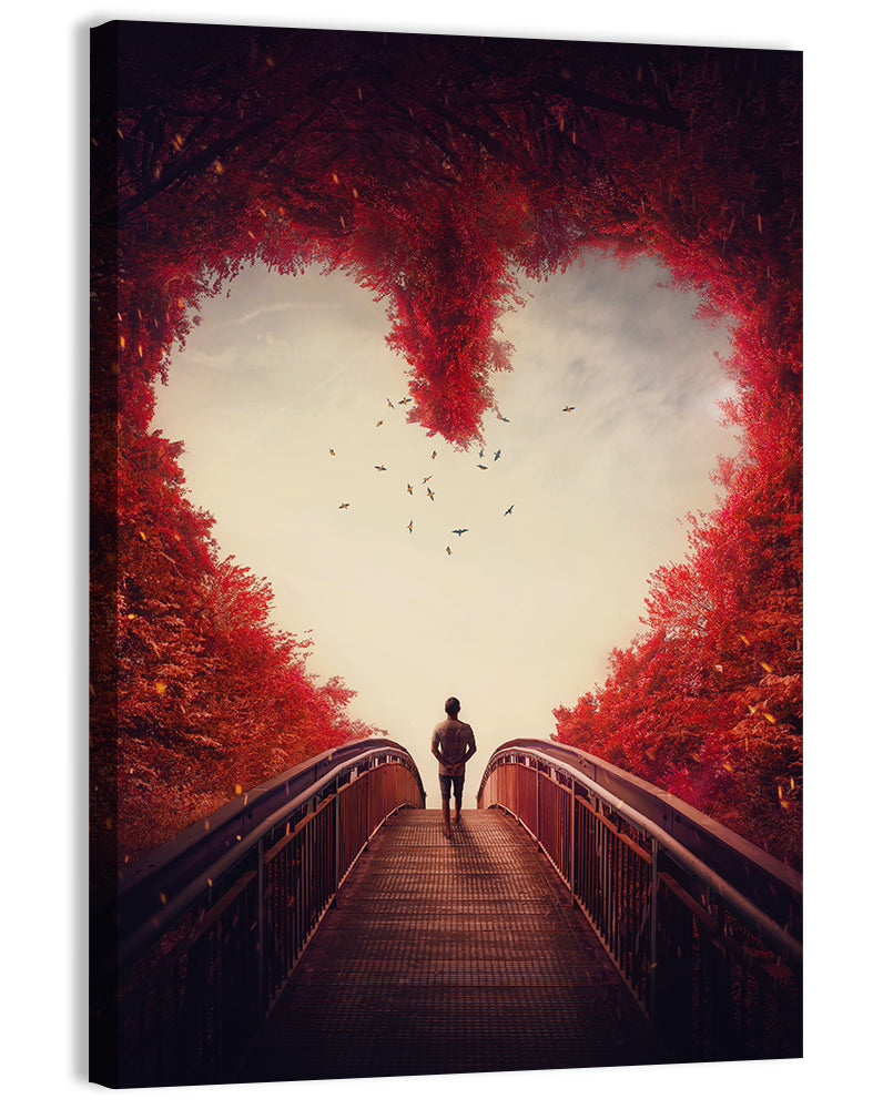 Heart Shaped Forest Path Wall Art, canvas print, portrait