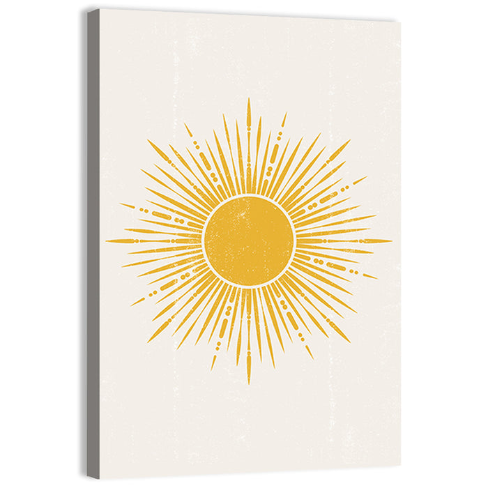 Golden Sunburst Boho Minimalist Wall Art as a canvas print
