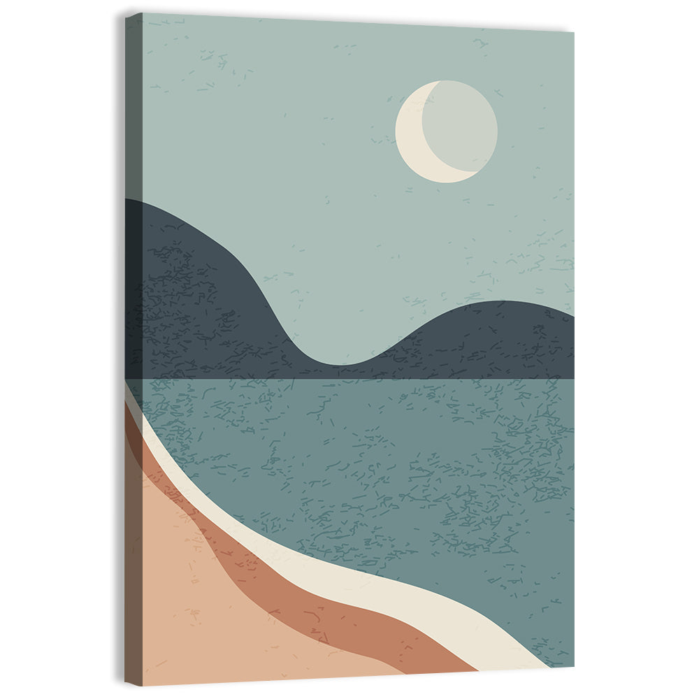 Crescent Moon Mountain Lake Wall Art, canvas print, portrait