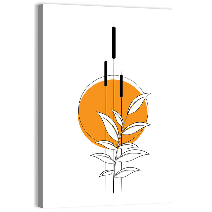 Cattails and Sun Illustration Wall Art as a canvas print