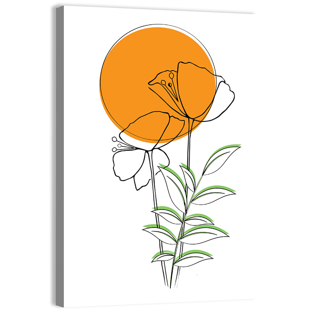Orange Circle Floral Line Wall Art