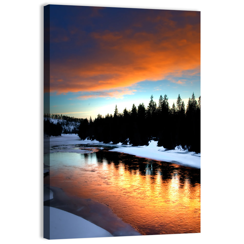 Golden Sunset Over Snowy River Wall Art, canvas print, portrait