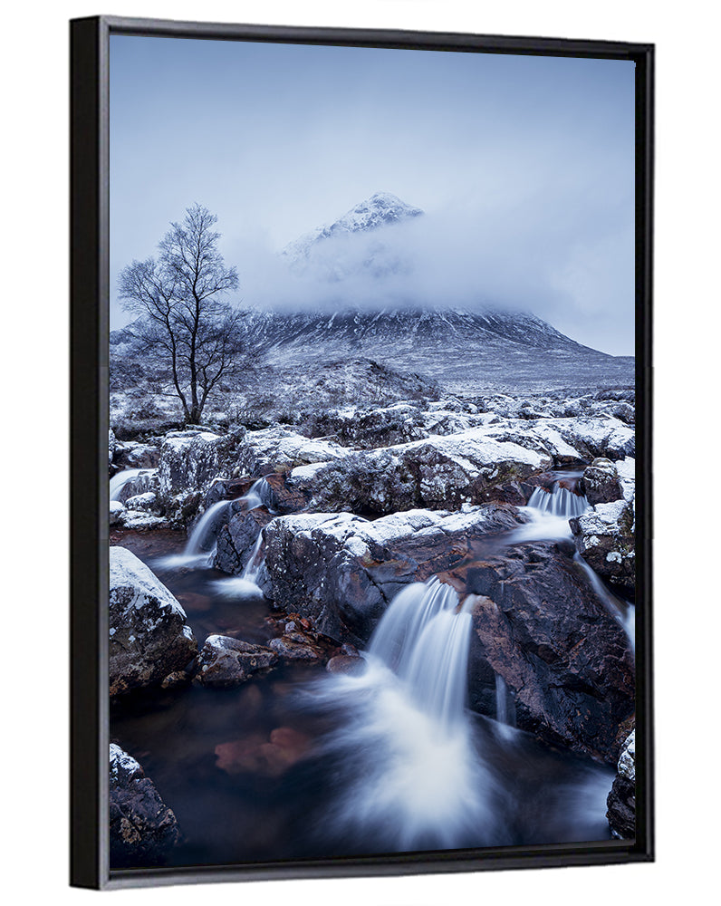 Buachaille Etive Mòr Winter Waterfall Wall Art