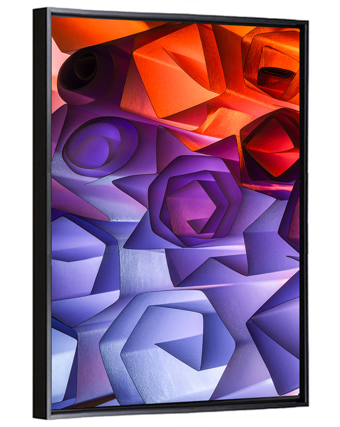 Geometric Paper Flowers Wall Art as a framed canvas