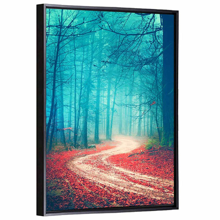 Misty Vintage Forest Road Wall Art as a framed canvas