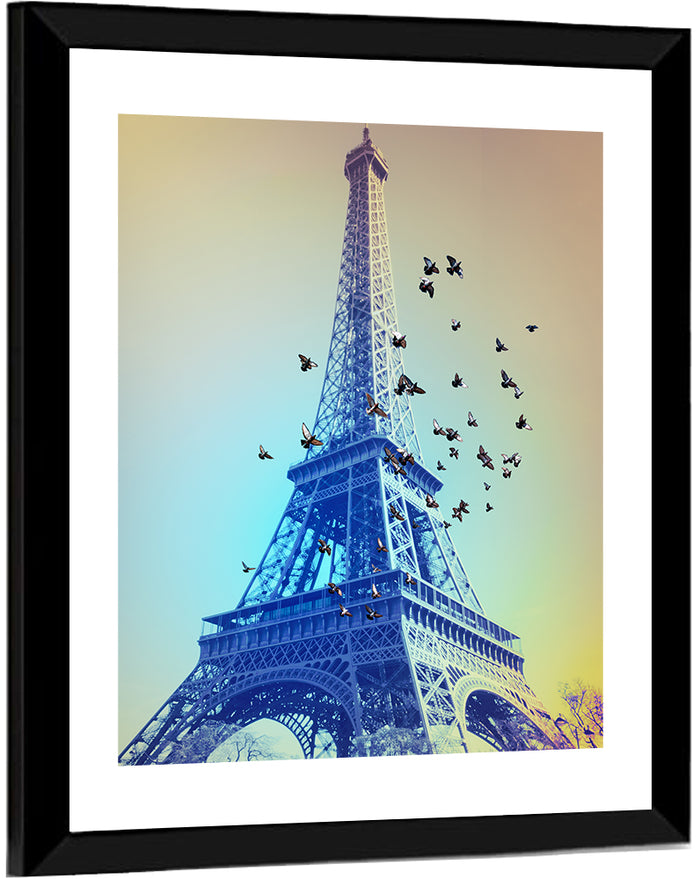 Retro Eiffel Tower Illustration Wall Art as a framed print