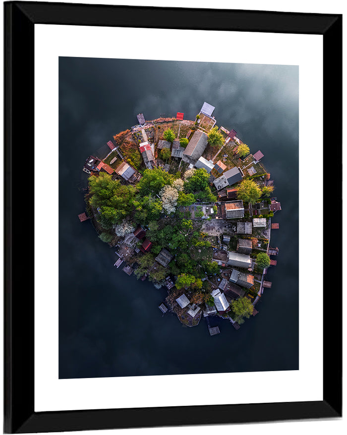 Aerial View of Lake Kavicsos Island Wall Art as a framed print