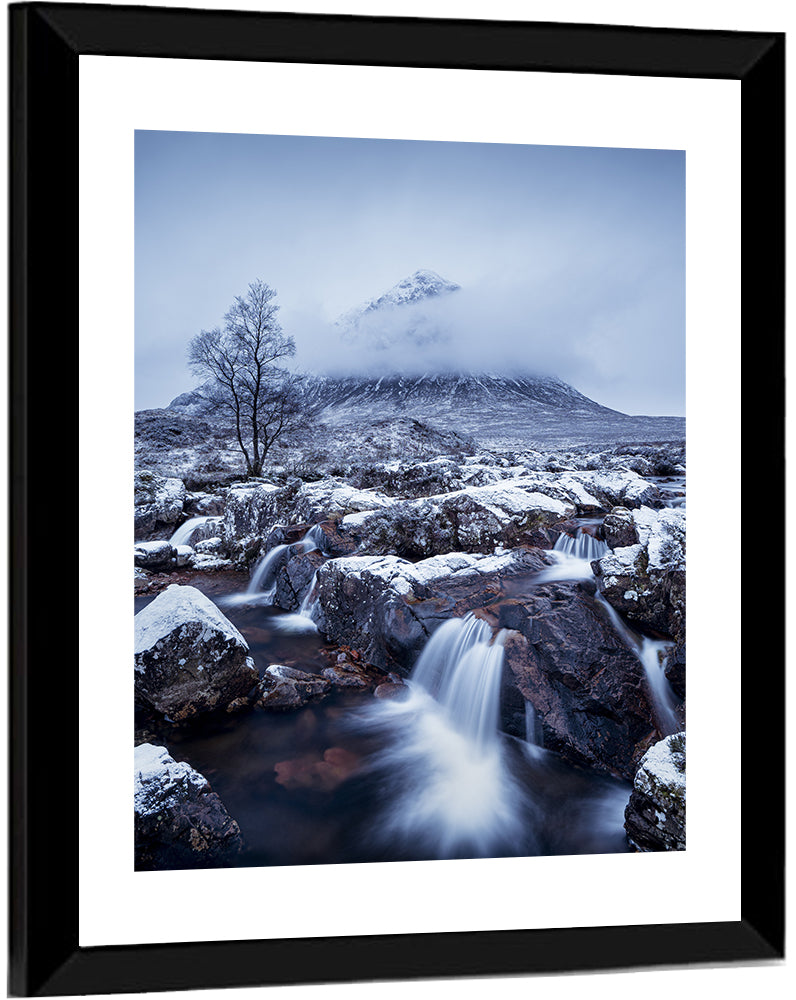 Buachaille Etive Mòr Winter Waterfall Wall Art