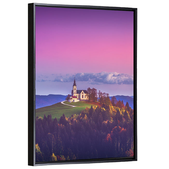 Saint Leonard Hilltop Church Wall Art as a framed canvas