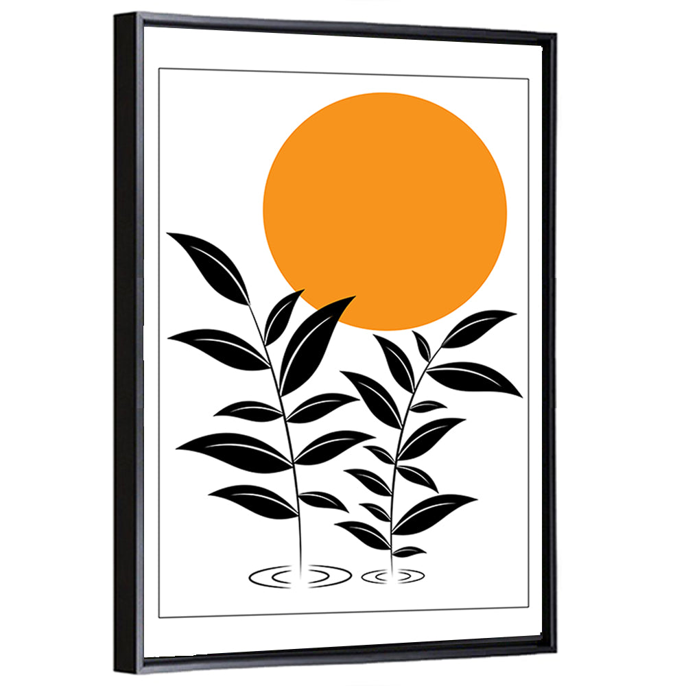 Minimalist Sun and Leaf Illustration Wall Art