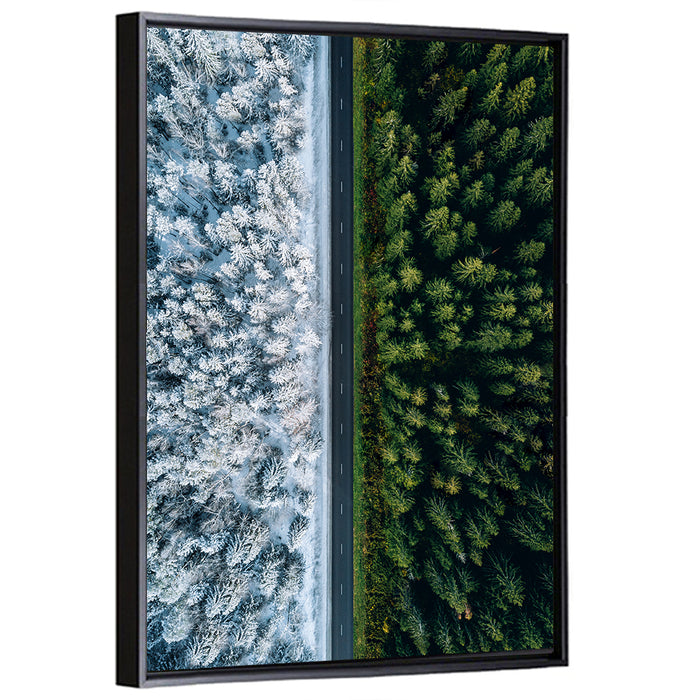 Summer and Winter Forests Wall Art as a framed canvas