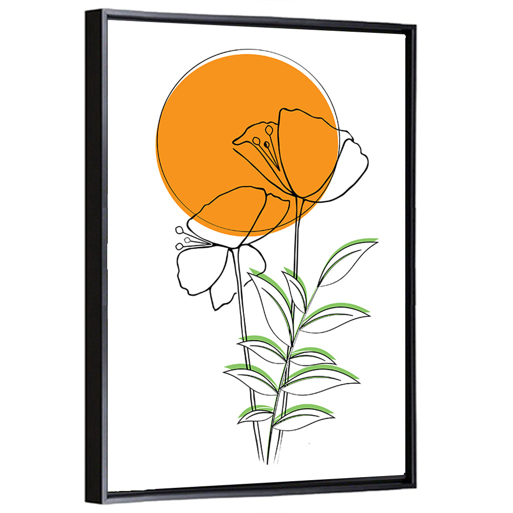 Orange Circle Floral Line Wall Art