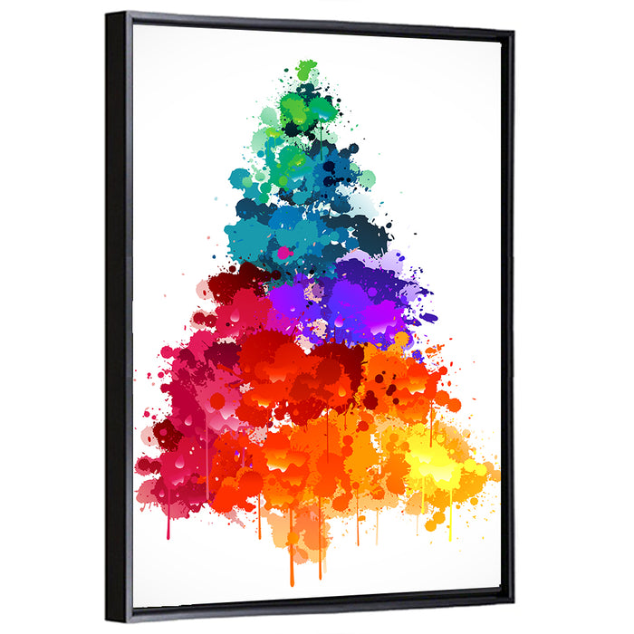Watercolor Rainbow Christmas Tree Wall Art as a framed canvas