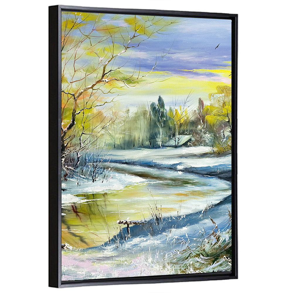 Winter River at Golden Hour Wall Art