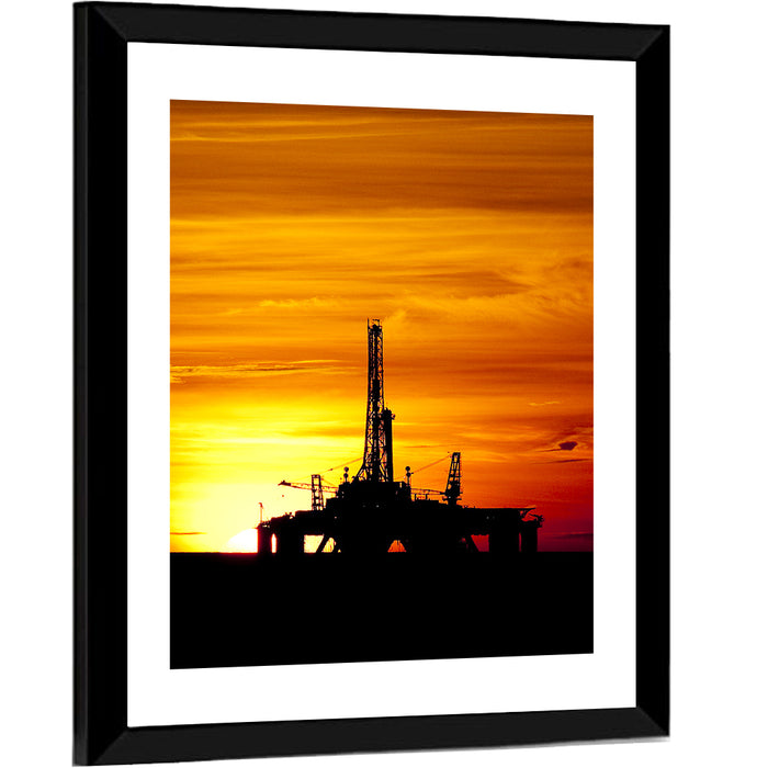 Offshore Oil Rig at Sunset Wall Art as a framed print