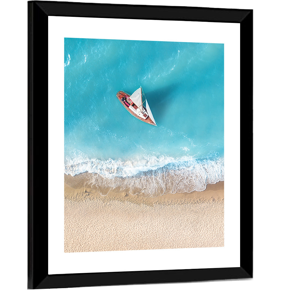 Centered Sailboat Over Turquoise Sea Wall Art