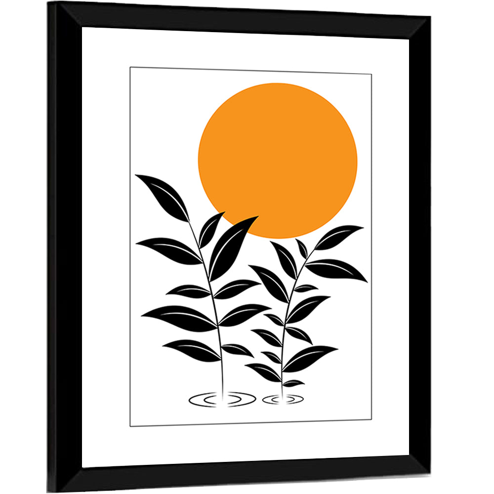 Minimalist Sun and Leaf Illustration Wall Art