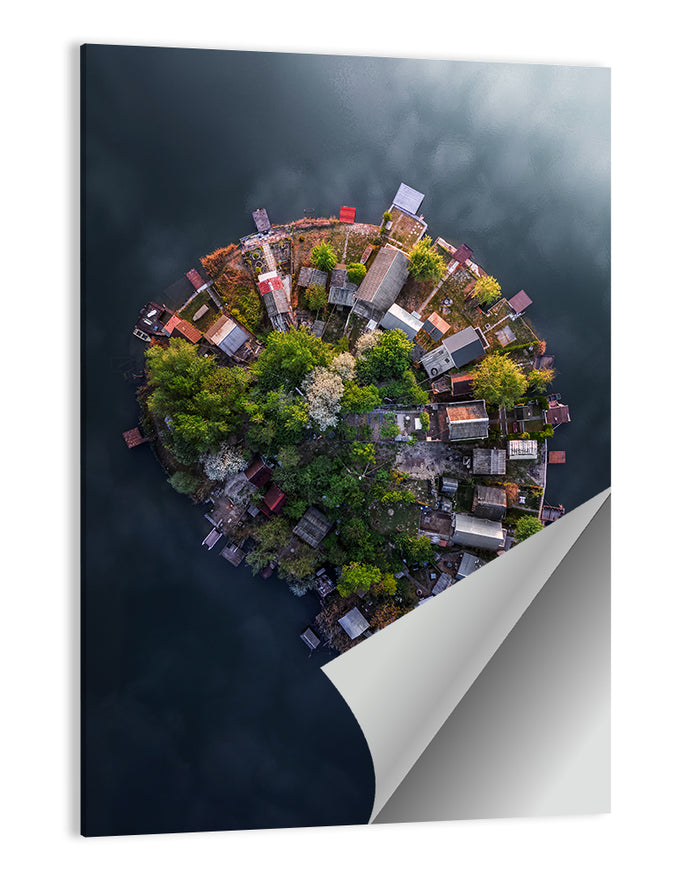 Aerial View of Lake Kavicsos Island Wall Art as a poster print