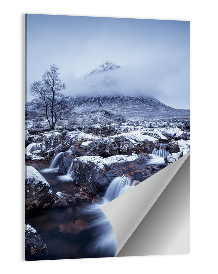 Buachaille Etive Mòr Winter Waterfall Wall Art as a poster print