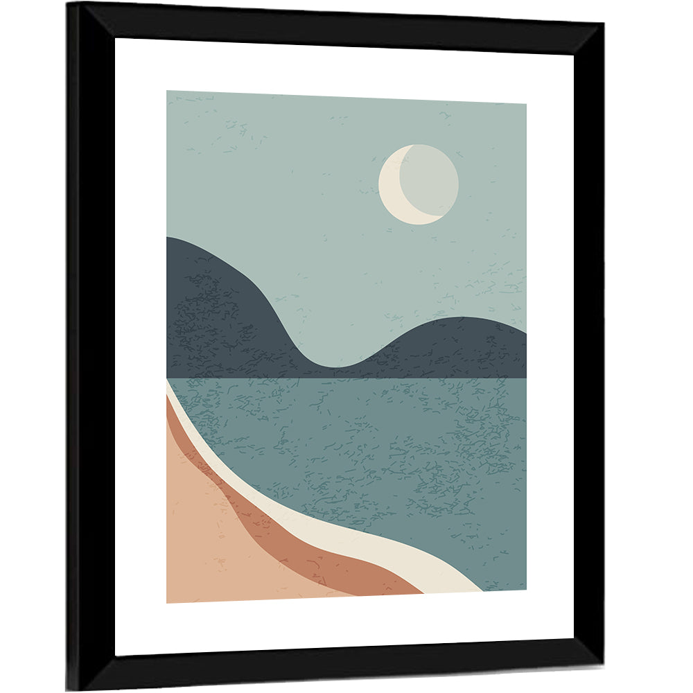 Crescent Moon Mountain Lake Wall Art