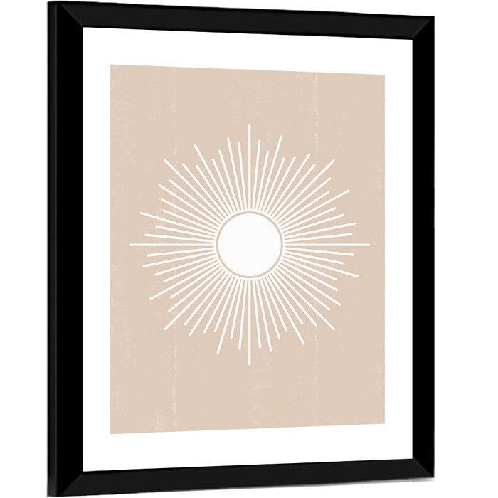 Beige Sunburst Abstract Wall Art as a framed print