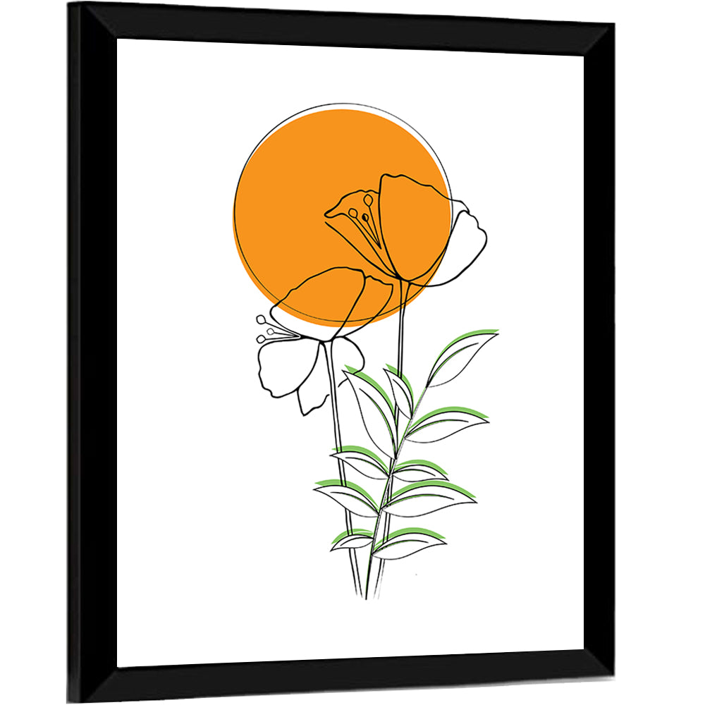 Orange Circle Floral Line Wall Art