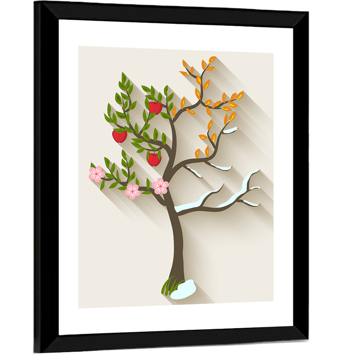 Four Seasons Tree Wall Art as a framed print