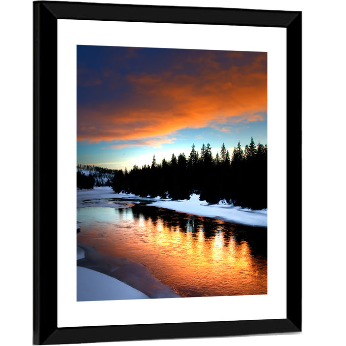 Golden Sunset Over Snowy River Wall Art as a framed print