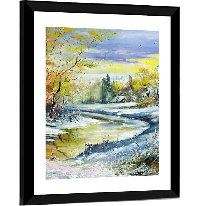 Winter River at Golden Hour Wall Art as a framed print