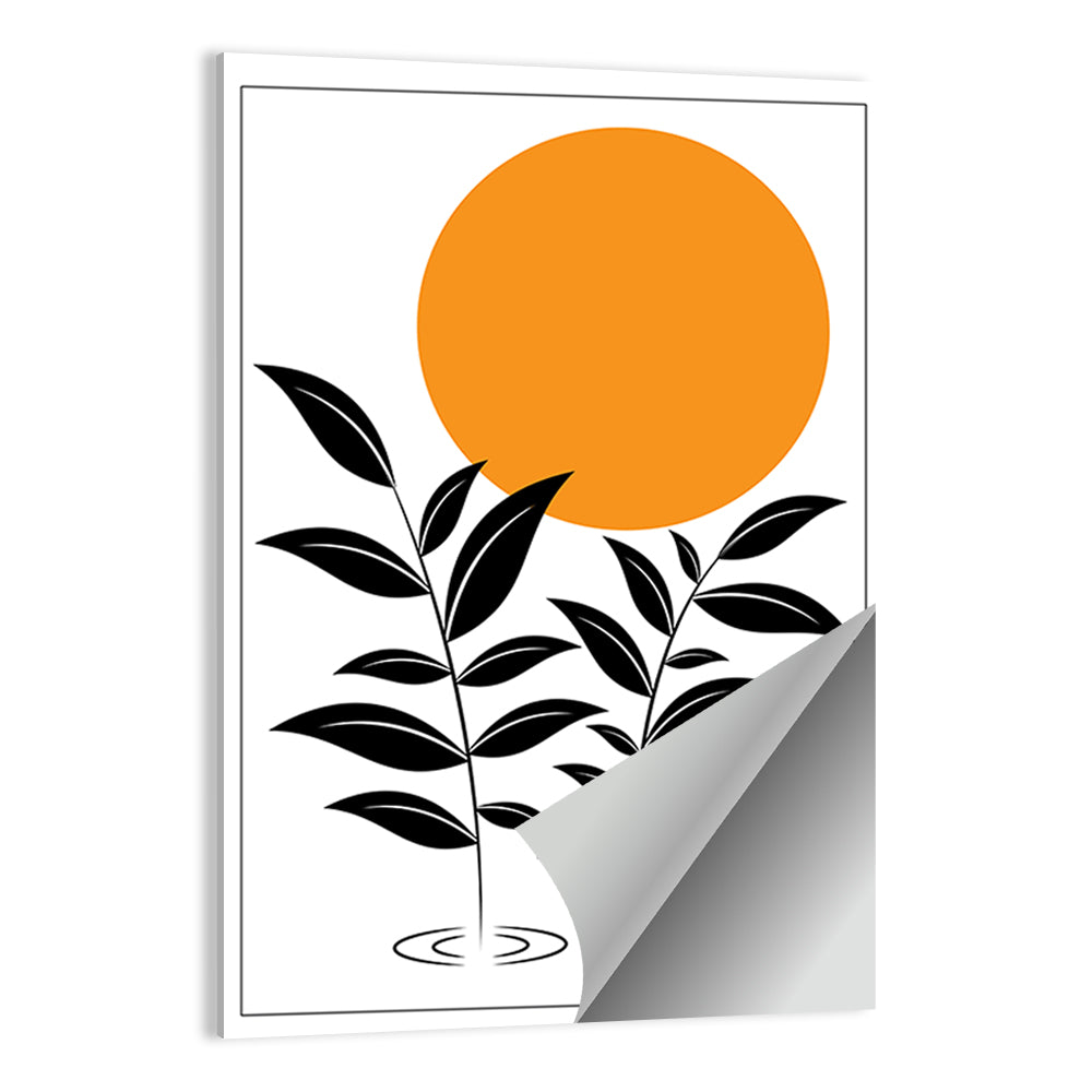 Minimalist Sun and Leaf Illustration Wall Art
