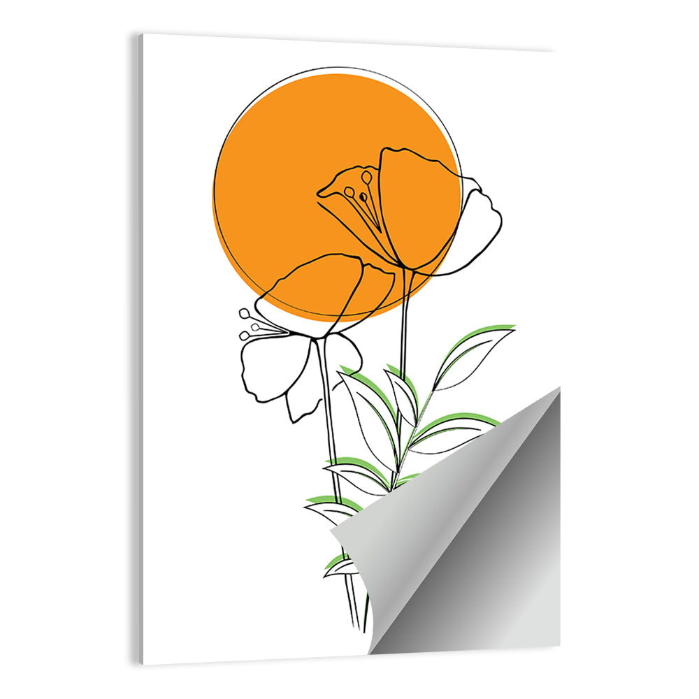 Orange Circle Floral Line Wall Art