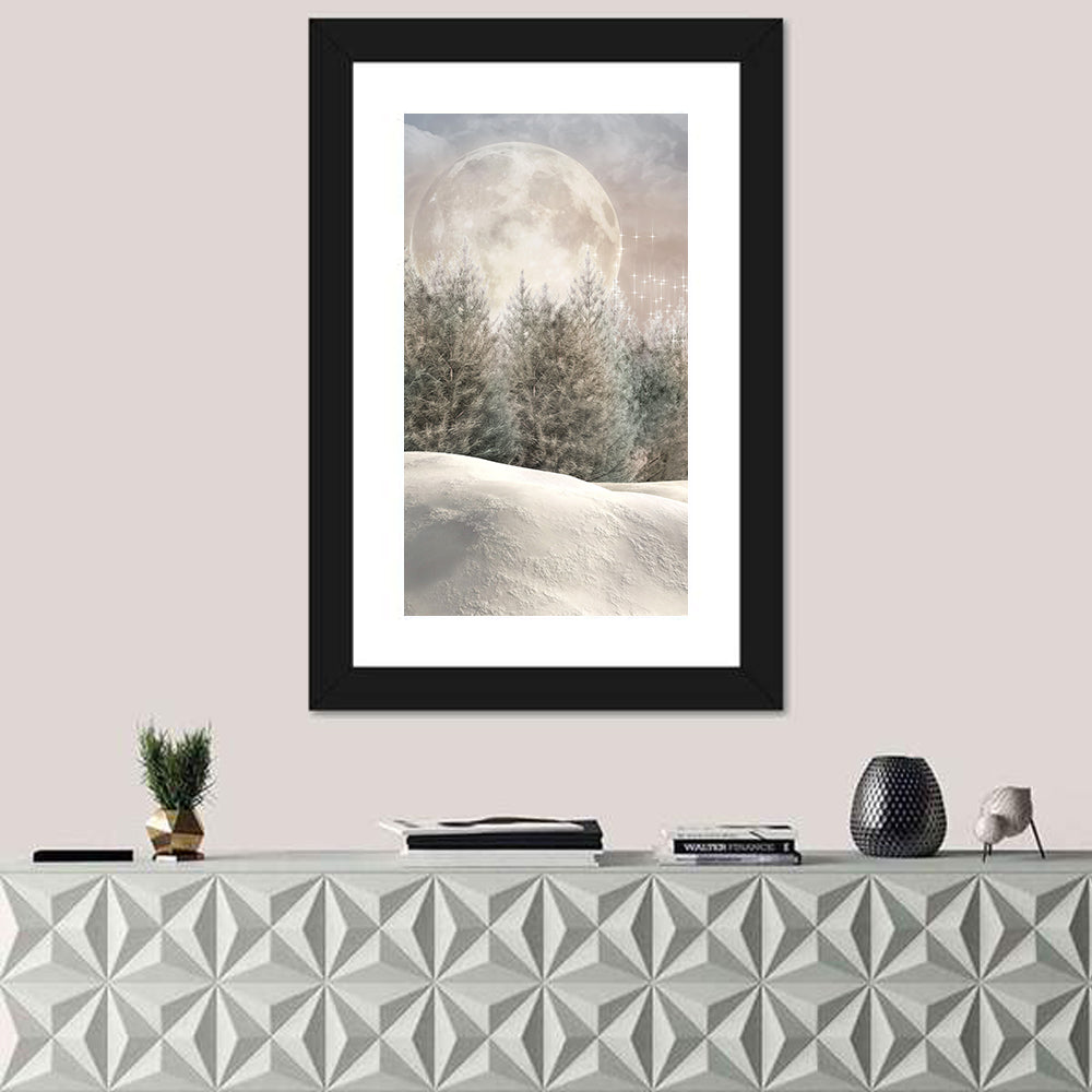 Enchanted Winter Forest Wall Art in a room, portrait