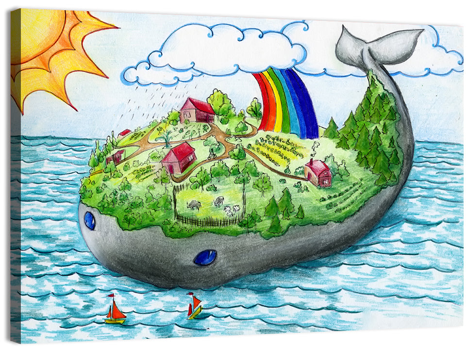 Whale Island Illustration Wall Art