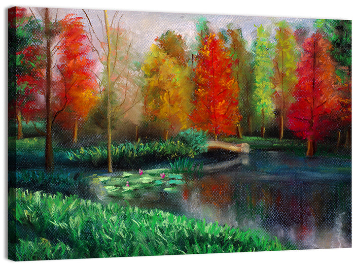 Autumn Pond with Water Lilies Wall Art as a canvas print