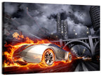 Flaming Sports Car Illustration Wall Art