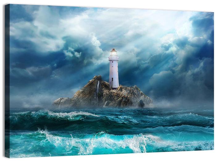 Rocky Island Lighthouse Wall Art as a canvas print