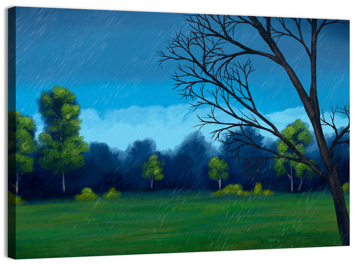 Rainy Park Meadow Wall Art as a canvas print