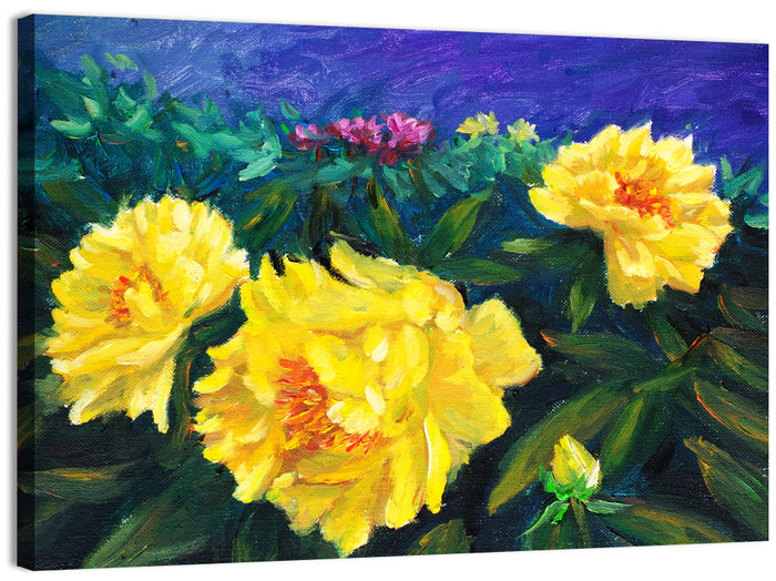 Yellow Peony Close-up Wall Art as a canvas print