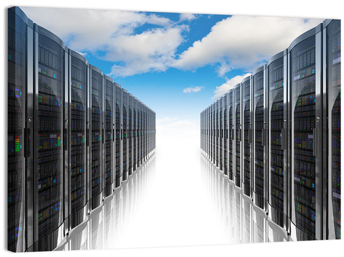 Data Center Corridor Cloudscape Wall Art as a canvas print