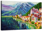 Hallstatt Lakeside Village Illustration Wall Art