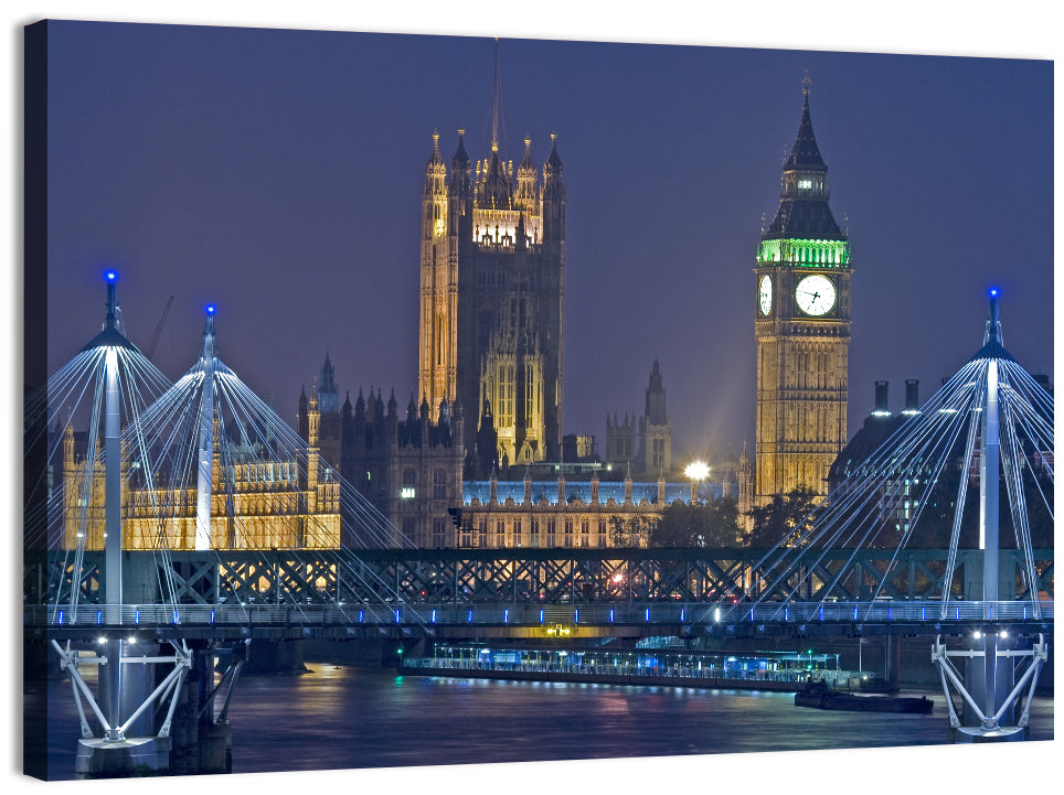 Big Ben Night Skyline Wall Art, canvas print, landscape