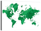 Green Watercolor World Map Wall Art