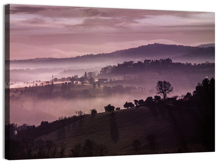Misty Lavender Hills Wall Art as a canvas print
