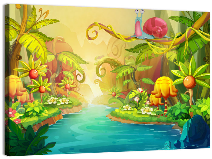 Fairy River with Snail Wall Art as a canvas print