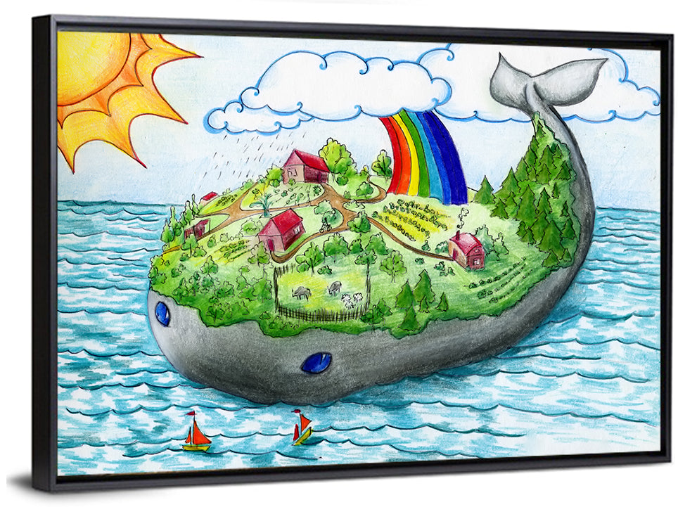 Whale Island Illustration Wall Art