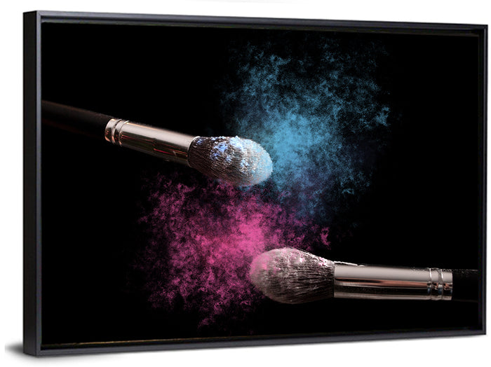 Powder Burst Makeup Brushes Wall Art as a framed canvas
