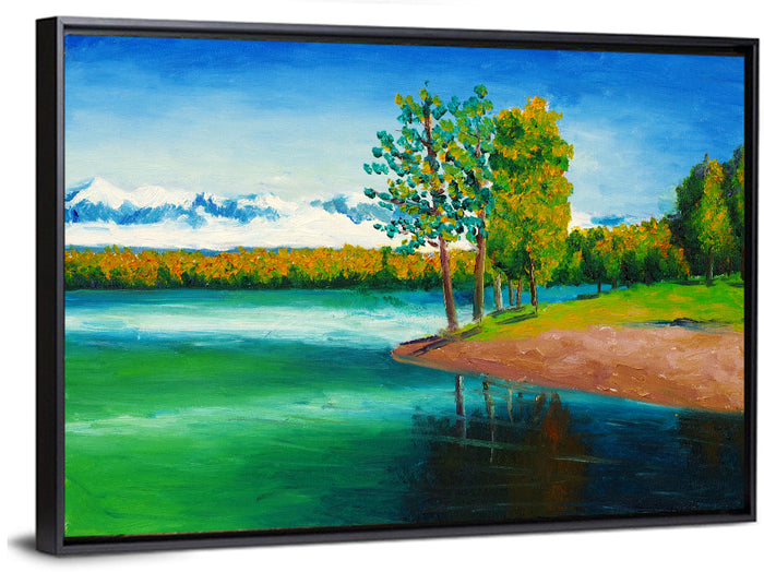Autumn Lake Reflection Wall Art as a framed canvas