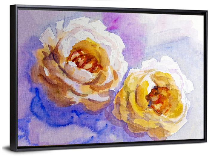 Diagonal Rose Pair Study Wall Art as a framed canvas